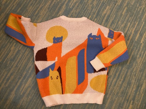 Aelfric Eden Sweater Medium Multicolor Soft Cable Knit Long Sleeve Cats Art - Picture 7 of 7