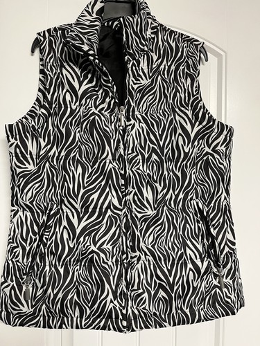 JANE ASHLEY Women S Black ZEBRA Lightweight Puffer Polyester Vest 40 Bust EUC - Picture 7 of 20