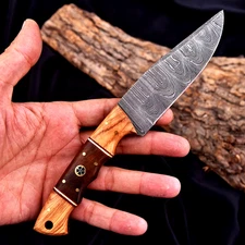 Custom Made Hand Forged Damascus Steel Survival Hunting Knife Wood Handle 2892