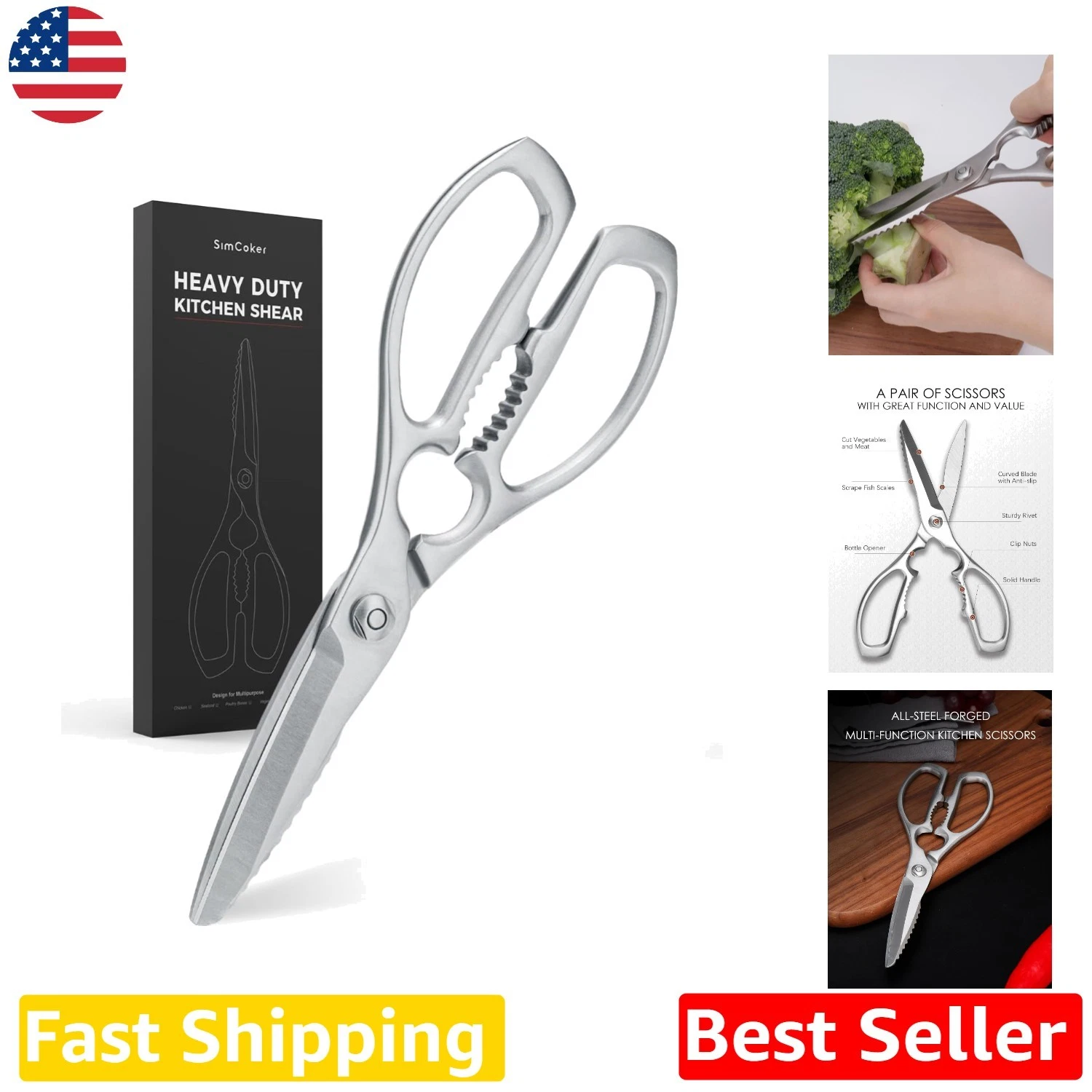 Heavy Duty Kitchen Scissors Forged Stainless Steel Chef Shears - Dishwasher Safe