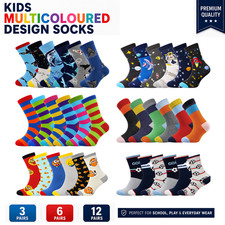 Boys Kids Ankle Socks Children Kids Multicoloured Design Novelty 6/12 Pack
