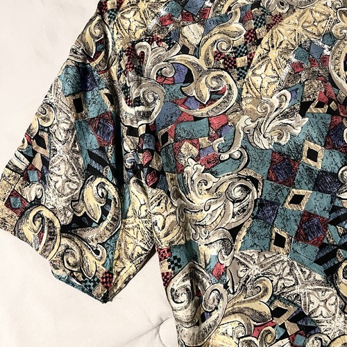 Vintage Pierre Cardin Shirt Men Large Beige Blue Multi 100% Silk Hawaiian Camp - Picture 18 of 21