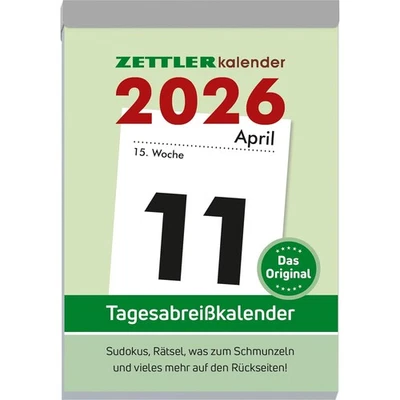 ZETTLER Tagesabreißkalender XXL 2026 mit Sudokus 1 Tag 1 Seite 9,9cm x 14,3cm