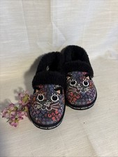 Bobs by Skechers Womens 6 Meow Too Cozy Memory Foam Pajamas Slippers Black Cats