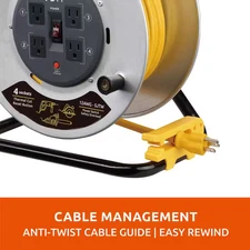 75 Ft. 12/3 Extension Cord Storage Reel with 4 Grounded Outlets and Overload ...