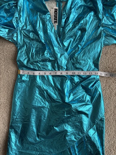 Rotate Birger Christensen Blue Puff Shoulder Wrap V Neck Mini Dress Size 8 - Picture 19 of 22