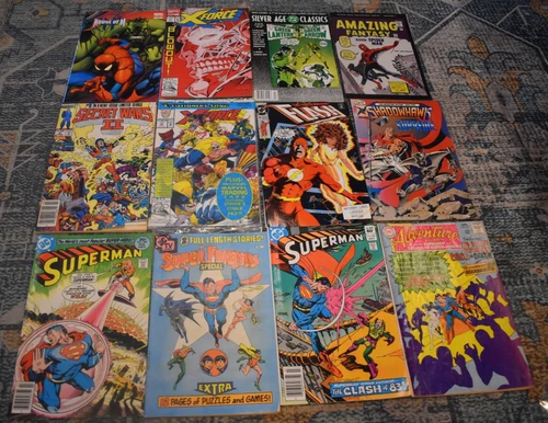 Lot of  12 Vintage Comics  Superman/Spiderman/Flash/XForce