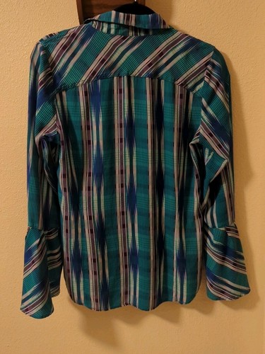 Wrangler Retro Womens Western Bell Sleeved Pearl Snap Blouse Size Medium - Picture 6 of 6