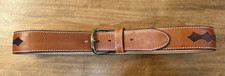 Men's Brown Western Leather Belt Hand Made Cutouts Brass Buckle Texas Signed 42"