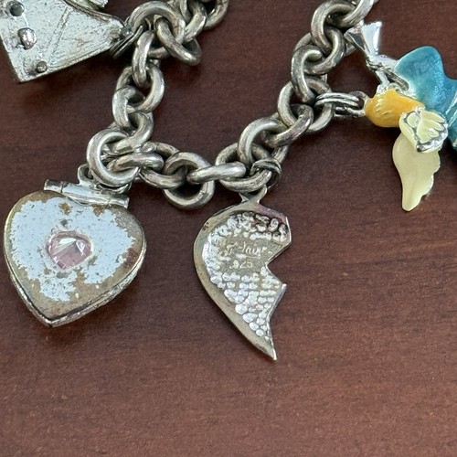 Vintage Sterling Silver 925 Charm Bracelet with 8 925 Charms - Picture 7 of 8