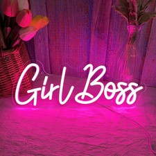 Girl Boss Neon Pink Usb Led Light Up Sign For 15.7 X 5.9 Inches
