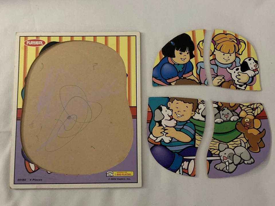 Playskool 4 Piece Wood Puzzle 2000 Hasbro, Inc 00180 Kids & Puppies - Image 2 of 3
