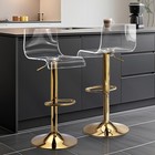 Clear Bar Stools Set of 2, Acrylic Bar Stools with Mid Back
