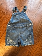 Genuine Kids Girls Denim Jean Overalls Shortalls 5T Embroidered Scalloped
