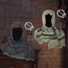 Medieval Scarf Cloak Cape Hooded Shawl with Brooch for Halloween Cosplay