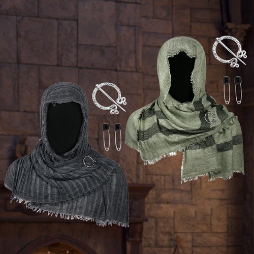 Medieval Scarf Cloak Cape Hooded Shawl with Brooch for Halloween Cosplay - Picture 1 of 23