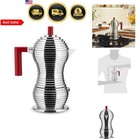Stovetop Espresso Maker 3 Cup Coffee Pot Aluminum Red Gas Compatible