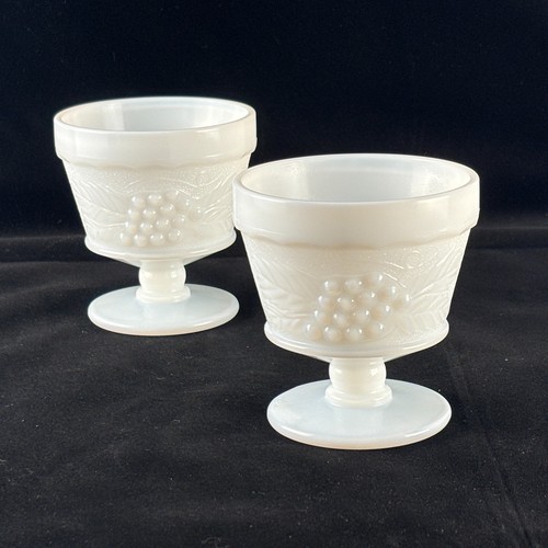 Vintage Anchor Hocking Milk Glass Harvest Grape Footed Sherbert 8 oz Set of 2 - Picture 2 of 7