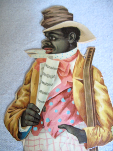 Antique Victorian Scrap Man Musician Holding a Banjo 12 3/4" tall as is - Picture 2 of 7