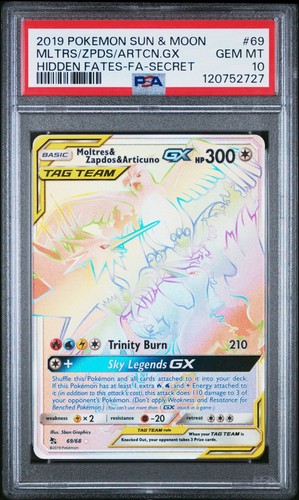 Moltres & Zapdos & Articuno GX (Secret) 69/68 PSA 10