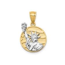 14k Two-Tone Gold Statue of Liberty Pendant American Flag Patriotic Jewelry USA