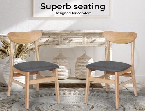 Levede 4x Dining Chairs Kitchen Chair Natural Wood Linen Fabric Cafe Lounge Seat - Picture 6 of 10
