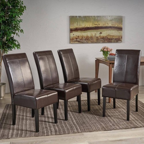 Pertica T-stitch Chocolate Brown Leather Dining Chairs (Set of 4) - Picture 2 of 8