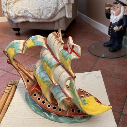 ART DECO DIETMAR UMBACH POTTERY SAILING SHIP POSY HOLDER 1930,sCOLOURED large - Picture 9 of 10