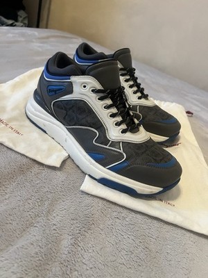 Salvatore Ferragamo Men's Gancini Ornament Grey Blue Leather Sneakers Size 8 