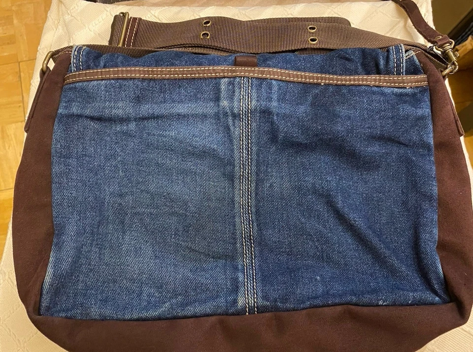 Nine West синий джинсовой ткани с коричневый замши кожаная сумка через плечо размер M - Изображение 4 из 4