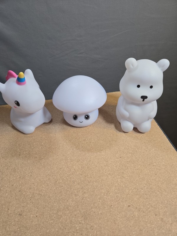 3 Trueliving LED Color  Changing Night Lights!  Unicorn, Mushroom,  And Bear