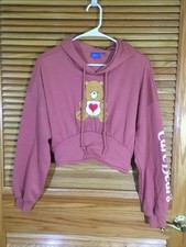 Care Bears Womens Size Medium Mauve Hooded Cropped Sweatshirt CW1-368