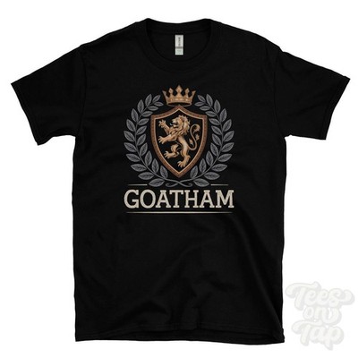 GOATHAM FANTASY COAT OF ARMS T-SHIRT novelty parody family name crest