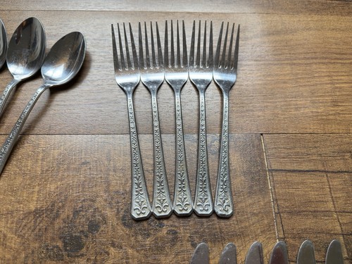 Vtg Lot Interpur Florenz Stainless Steel Japan Floral Flatware 25 Pcs - Picture 5 of 8