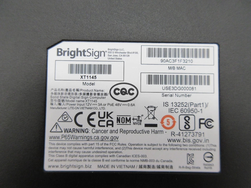 BrightSign XT5 XT1145 Expanded Digital Signage Player - Image 4 of 4