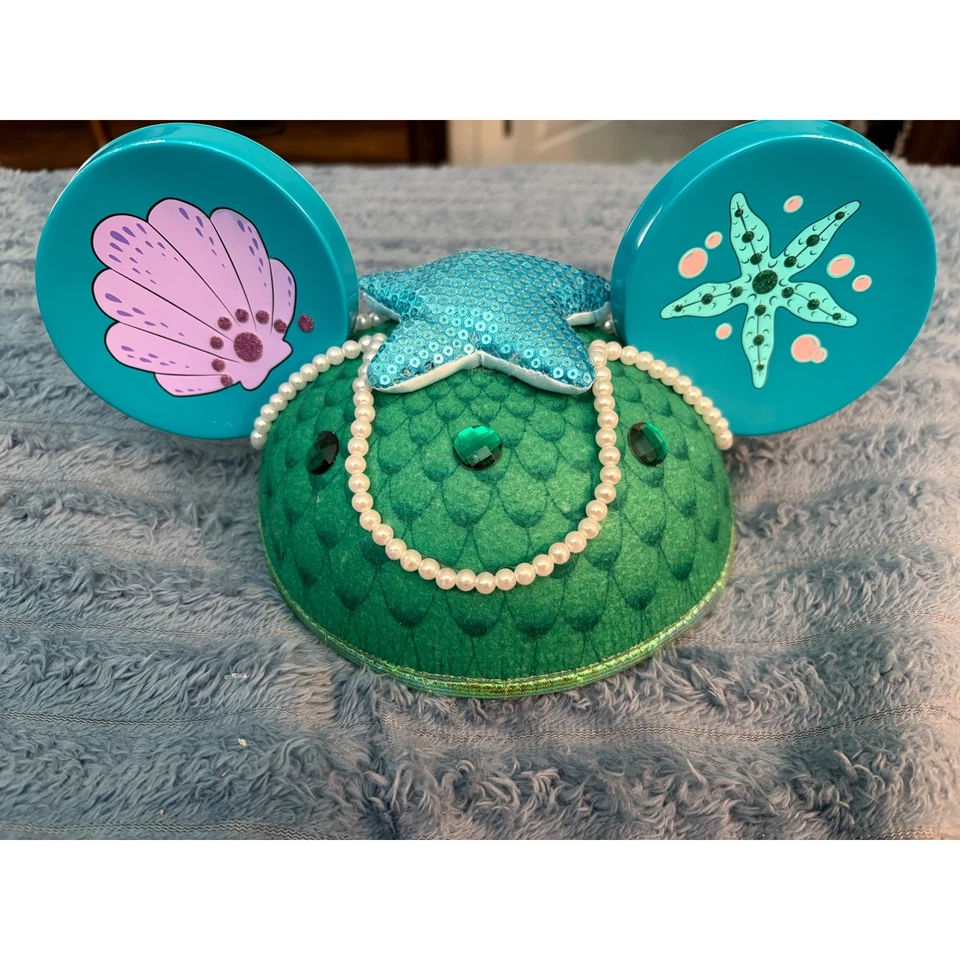 Diadema orejas de Mickey inspirada en Sirena Ariel brillantes estrellas de mar conchas Foto 2 de 4