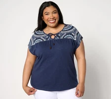 Denim & Co. Women's Top Sz L Textured Knit Dolman-Sleeve Blue A650899