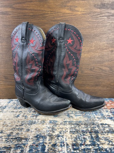 Durango Western Cowboy Black Red Star Embroidery Leather Boots Womens Sz 7.5M - Picture 8 of 16