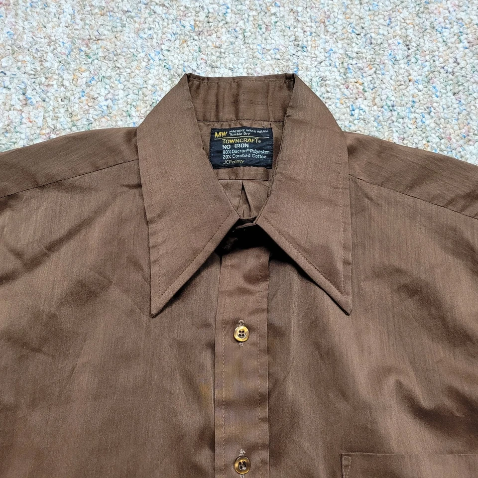 Vintage JC Penny Shirt Mens Large Brown Button Up Short Sleeve Disco Towncraft - Image 2 of 4