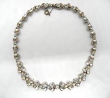 Vintage Bogoff Signed 40's Rhinestone Crystal Silver Tone Jewelry Women Necklace