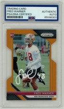 Fred Warner Signed 2018 Panini Prizm Orange Die-Cut Rookie Card #019/249 RC PSA