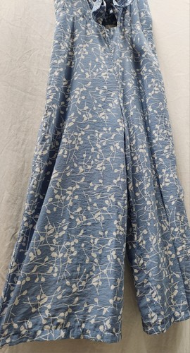 DISSH sz M 12 Blue Print JUMPSUIT Pants Front Knot Bow Tie CUT OUT Wide Leg #C3 - Picture 5 of 10