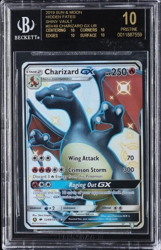 2019 POKEMON SUN & MOON HIDDEN FATES #SV49 CHARIZARD GX BGS 10 BLACK LABEL