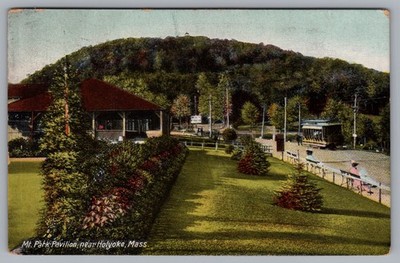 Mt Park Pavilion Near Holyoke MA Electric Streetcar Vintage 1908 Postcard TS-201