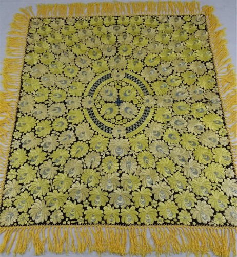 Vintage Hungarian Matyo Floral Silk Hand Embroidered Tapestry Panel 141x124cm - Picture 1 of 12