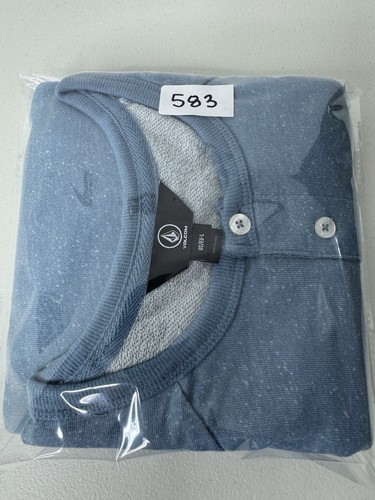 Volcom Love Sleeve Shirt Henley Flecked Blue Pullover Mens Size Large L - NWT - Picture 14 of 14