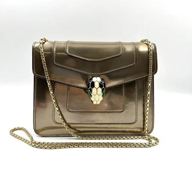 11.03 006 Bvlgari Serpenti Forever Square Shoulder Bag Metallic Leather