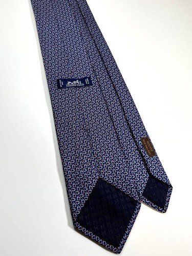 HERMES Necktie Tie Navy all pattern 100% Silk made in France F961 - Picture 7 of 24