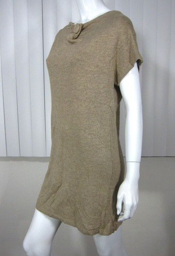 Finery Short Sleeve Sweater Dress Size L/XL Large Solid Brown Boat Neckline 033 - Picture 4 of 7
