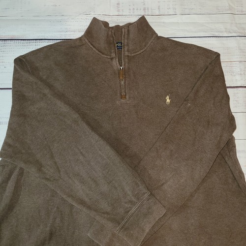 Polo Ralph Lauren Sweater Mens XXL Brown LS 1/4 Zip Pullover Tan Pony FLAW - Picture 16 of 24